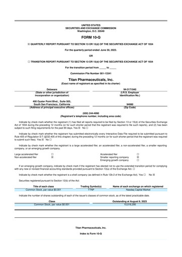 Thumbnail Titan Pharmaceuticals
 10-Q Quarterly Report FY2023 