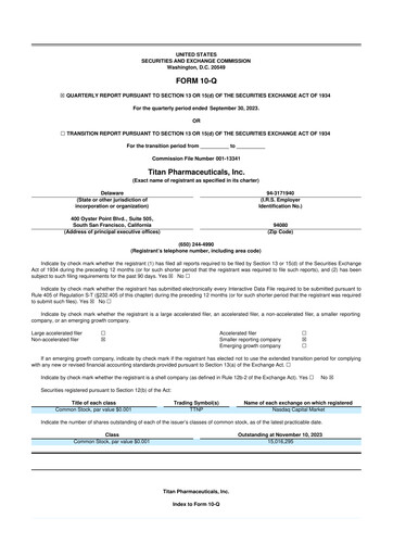 Thumbnail Titan Pharmaceuticals
 10-Q Quarterly Report FY2023 