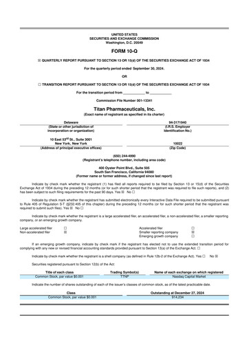Thumbnail Titan Pharmaceuticals
 10-Q Quarterly Report FY2024 