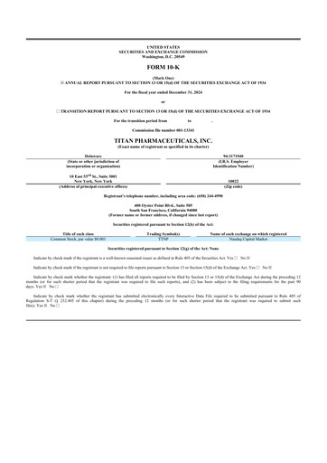 Thumbnail Titan Pharmaceuticals
 10-K Annual Report 2024