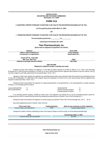Thumbnail Titan Pharmaceuticals
 10-Q Quarterly Report FY2025 