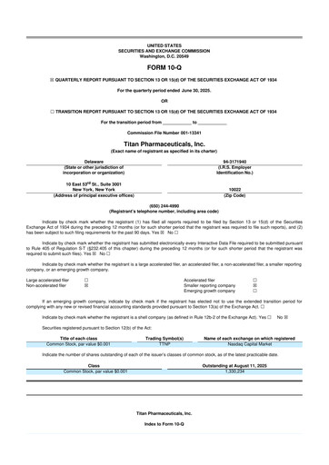 Thumbnail Titan Pharmaceuticals
 10-Q Quarterly Report FY2025 