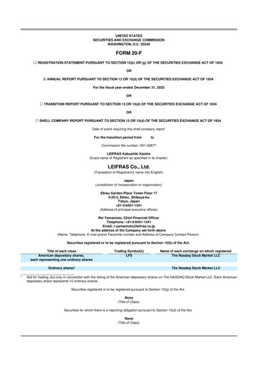 Thumbnail Leifras 20-F Annual Report 