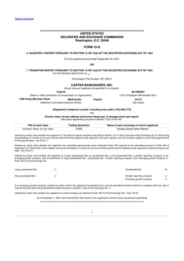 Thumbnail Carter Bankshares 10-Q Quarterly Report FY2021 
