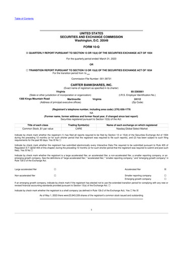 Thumbnail Carter Bankshares 10-Q Quarterly Report FY2023 