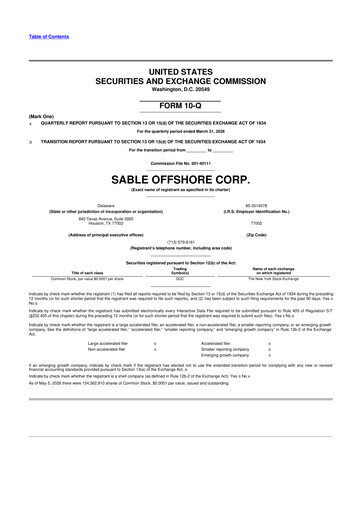 Miniature Sable Offshore 10-Q Rapport trimestriel  