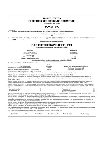 Thumbnail SAB Biotherapeutics 10-K Annual Report 2025