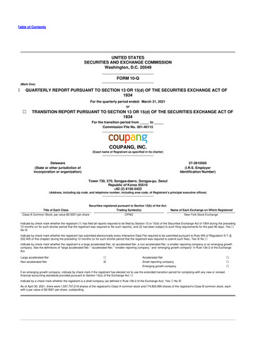 Thumbnail Coupang 10-Q Quarterly Report FY2021 