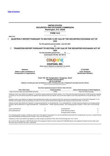 Thumbnail Coupang 10-Q Quarterly Report FY2021 