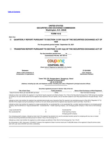 Thumbnail Coupang 10-Q Quarterly Report FY2021 