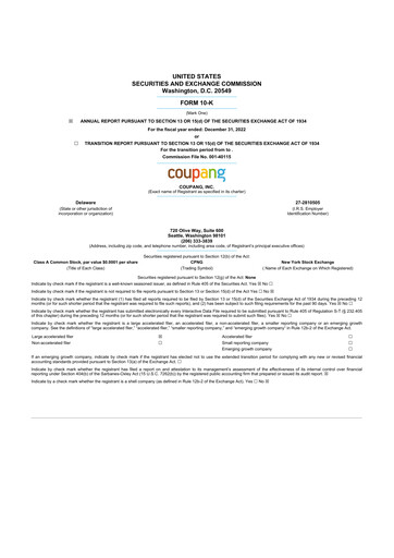 Thumbnail Coupang 10-K Annual Report 2022