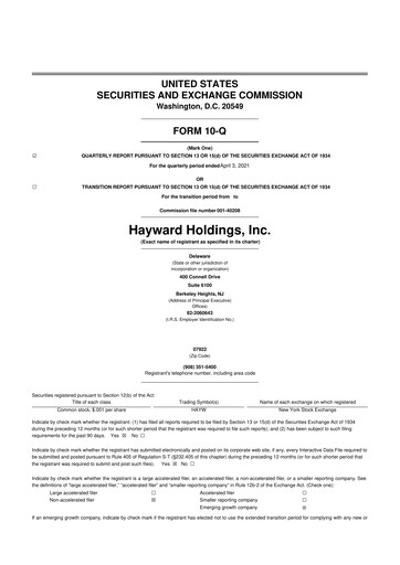 Thumbnail Hayward Holdings, Inc. 10-Q Quarterly Report FY2021 