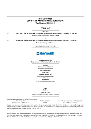 Thumbnail Hayward Holdings, Inc. 10-Q Quarterly Report FY2021 