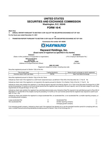 Thumbnail Hayward Holdings, Inc. 10-K Annual Report 2021