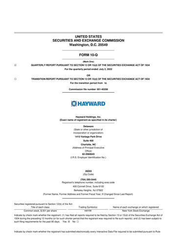 Thumbnail Hayward Holdings, Inc. 10-Q Quarterly Report FY2022 