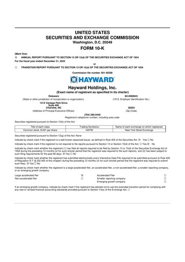 Thumbnail Hayward Holdings, Inc. 10-K Annual Report 2022