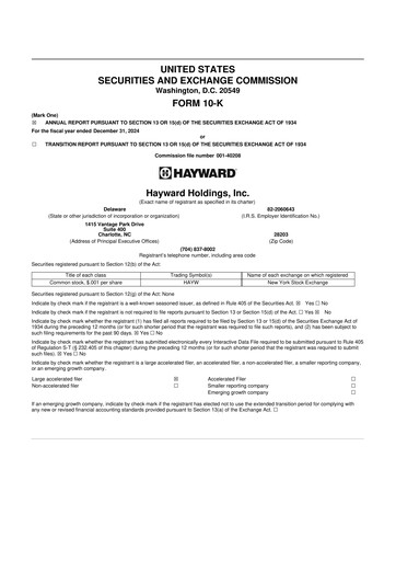 Thumbnail Hayward Holdings, Inc. 10-K Annual Report 2024