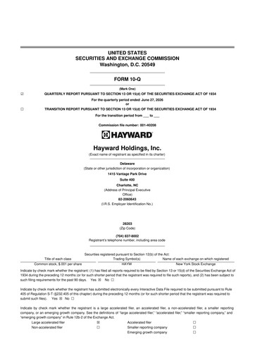 Miniature Hayward Holdings, Inc. 10-Q Rapport trimestriel 2026 