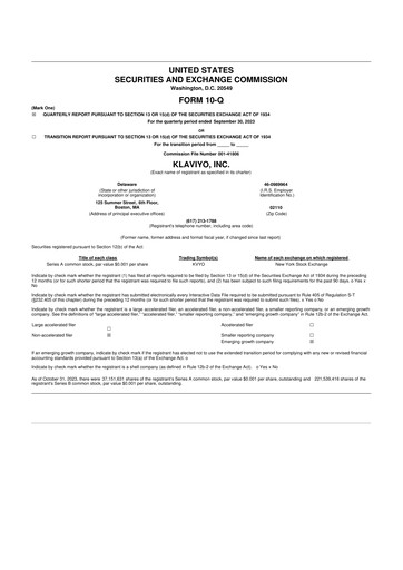 Miniature Klaviyo 10-Q Rapport trimestriel 2023 