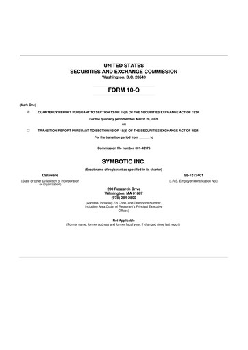 Miniature Symbotic 10-Q Rapport trimestriel  