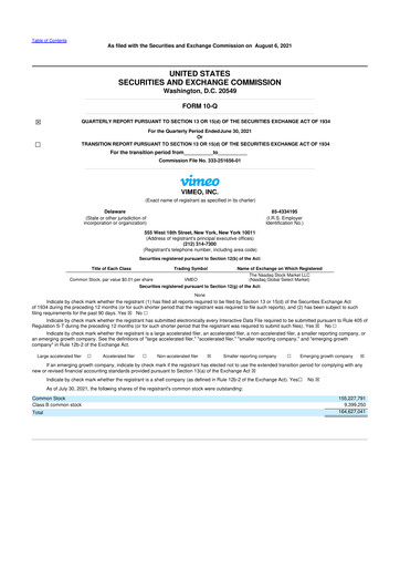Vorschaubild Vimeo 10-Q Quartalsbericht 2021 