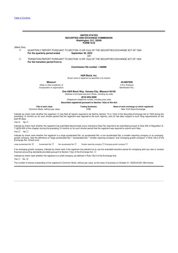 Thumbnail H&R Block
 10-Q Quarterly Report FY2024 