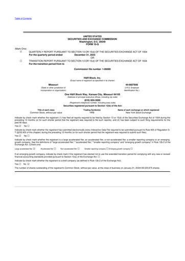 Thumbnail H&R Block
 10-Q Quarterly Report FY2024 