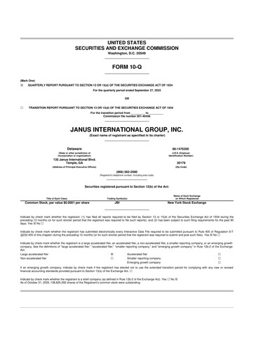 Thumbnail Janus International Group 10-Q Quarterly Report FY2025 