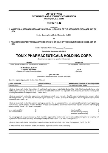 Thumbnail Tonix Pharmaceuticals 10-Q Quarterly Report FY2023 