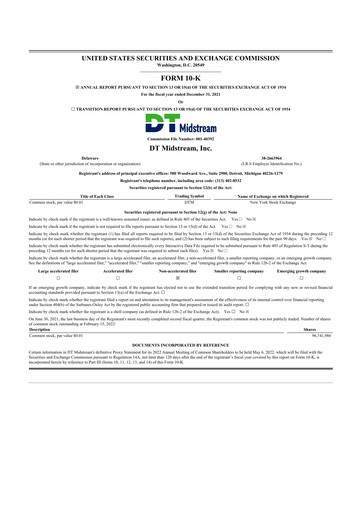 Thumbnail DT Midstream 10-K Annual Report 2021