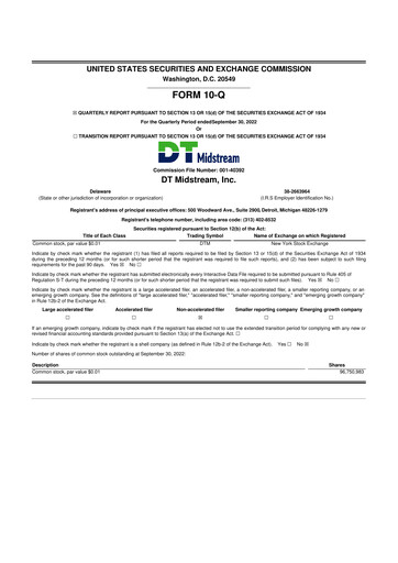 Thumbnail DT Midstream 10-Q Quarterly Report FY2022 