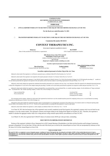 Thumbnail Context Therapeutics 10-K Annual Report 2021