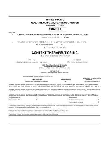 Thumbnail Context Therapeutics 10-Q Quarterly Report FY 