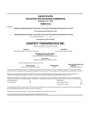 Thumbnail Context Therapeutics 10-Q Quarterly Report FY 