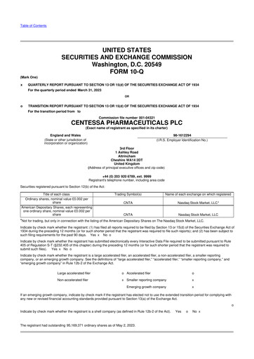 Thumbnail Centessa Pharmaceuticals 10-Q Quarterly Report FY 