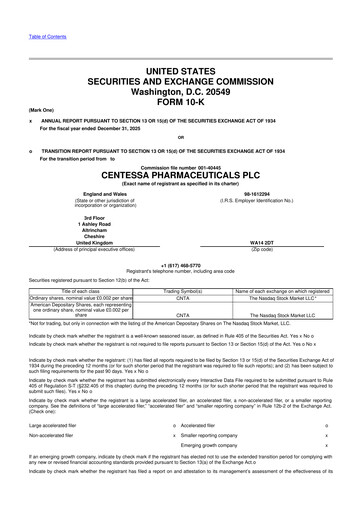Miniature Centessa Pharmaceuticals 10-K Rapport annuel 
