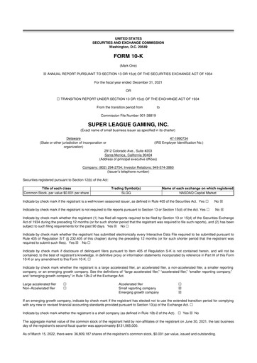 Miniature Super League Enterprise 10-K Rapport annuel 2021