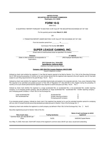 Thumbnail Super League Enterprise 10-Q Quarterly Report FY2022 