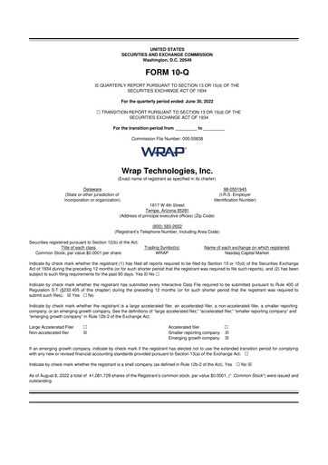 Miniature Wrap Technologies
 10-Q Rapport trimestriel 2022 