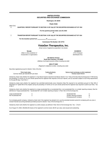 Thumbnail VistaGen Therapeutics
 10-Q Quarterly Report FY2022 