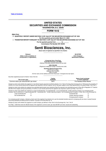 Thumbnail Senti Biosciences 10-Q Quarterly Report FY2023 