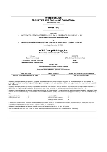 Thumbnail KORE Group 10-Q Quarterly Report FY2024 