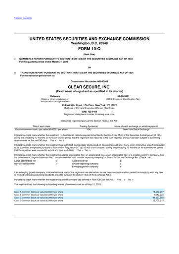 Thumbnail CLEAR Secure 10-Q Quarterly Report FY2022 