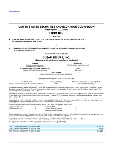 Thumbnail CLEAR Secure 10-Q Quarterly Report FY2022 