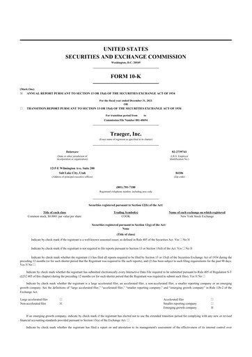 Miniature Traeger 10-K Rapport annuel 2021