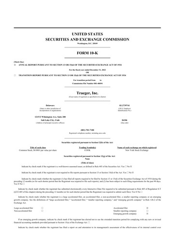 Miniature Traeger 10-K Rapport annuel 2022