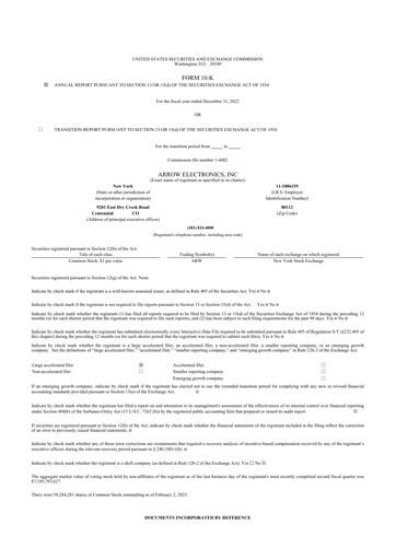 Thumbnail Arrow Electronics
 10-K Annual Report 