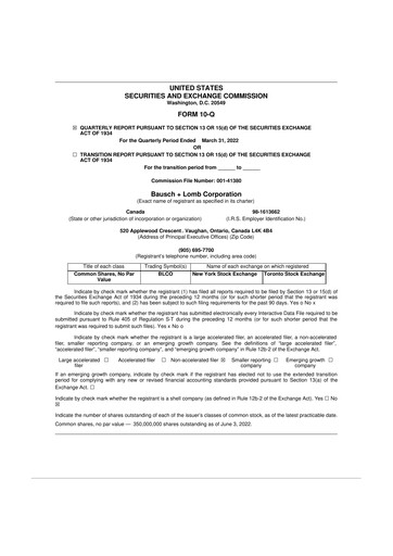 Thumbnail Bausch + Lomb 10-Q Quarterly Report FY2022 