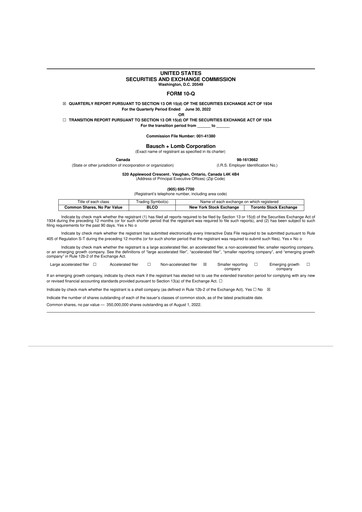 Thumbnail Bausch + Lomb 10-Q Quarterly Report FY2022 