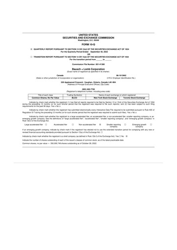 Thumbnail Bausch + Lomb 10-Q Quarterly Report FY2022 